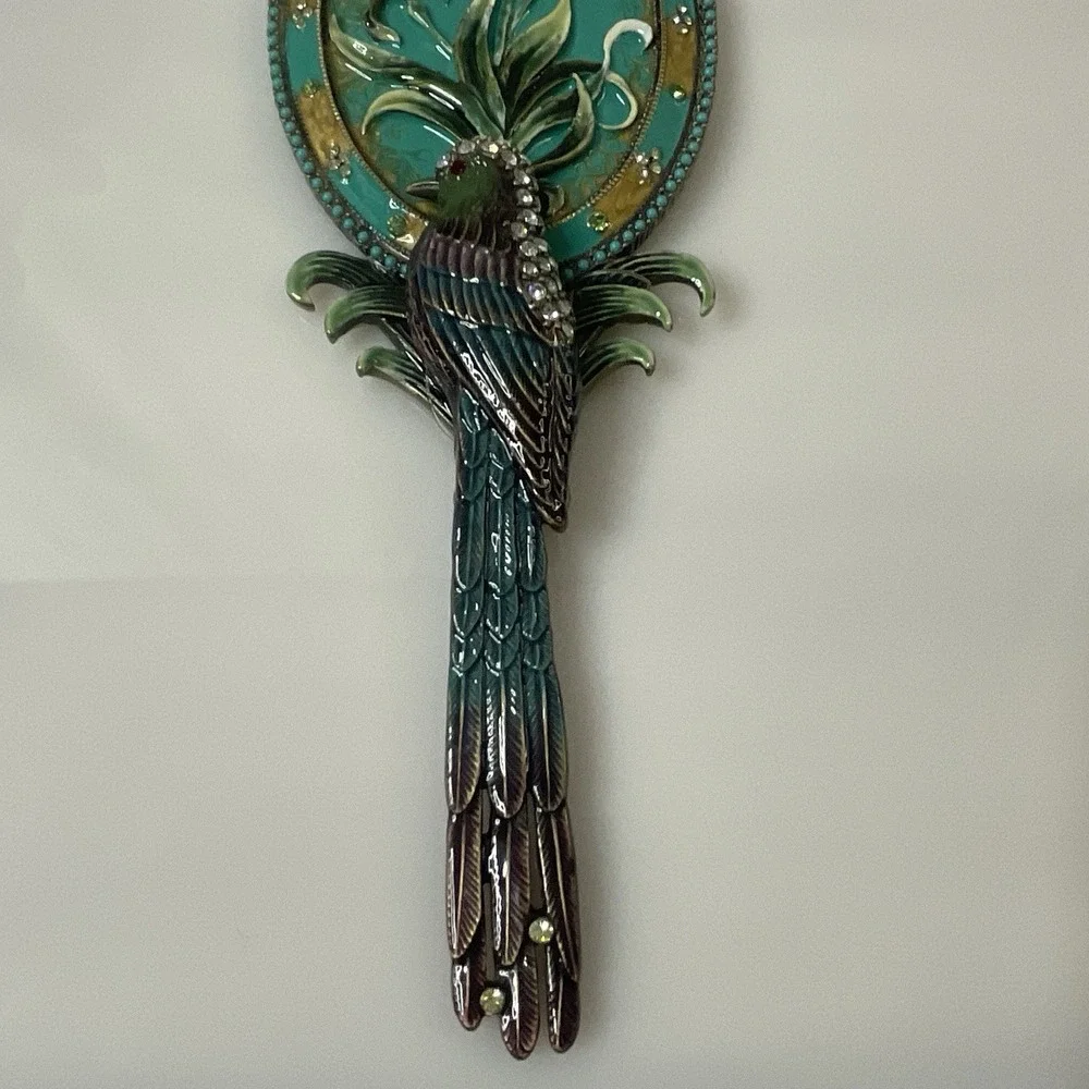 Art Nouveau Parrot Enamel Hand Mirror Mandalay Austrian Crystal Box Twos Company